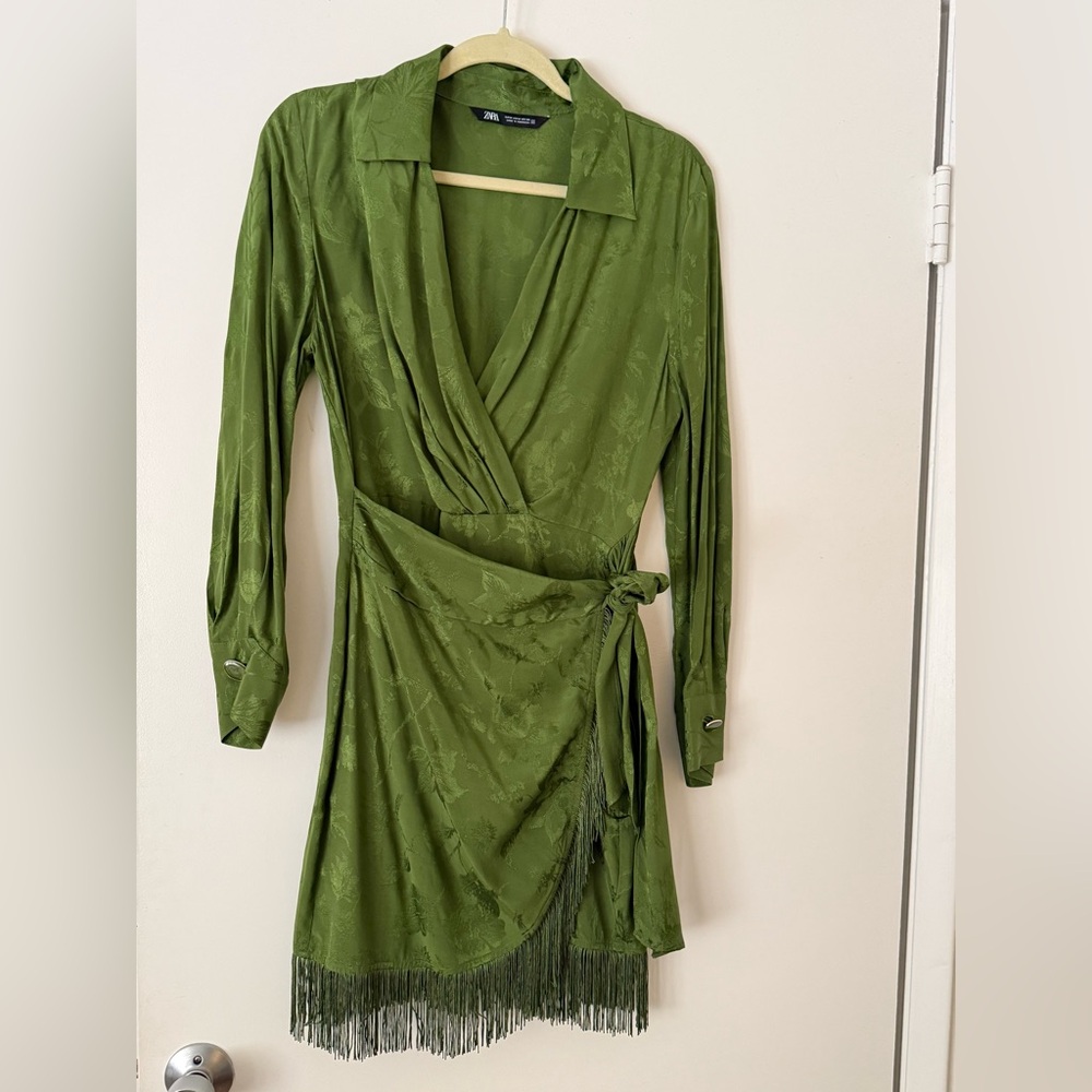 Zara Olive Long Sleeve Wrap Dress